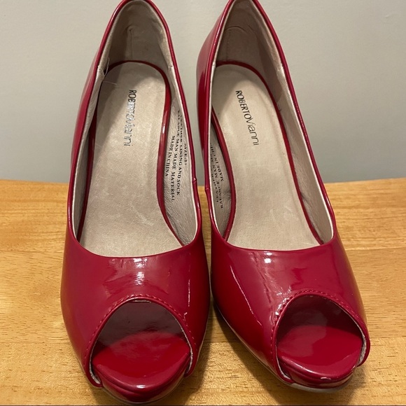 NWOT Y2K Roberto Vianni Red Peep Toe Heels - 5.5 - Picture 8 of 8